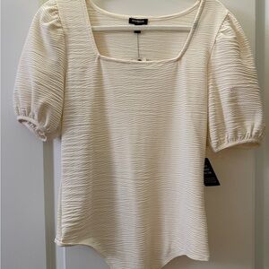 Express Ivory Textured Puff Sleeve Bodysuit